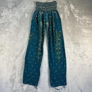 Happy Trunks Boho Peacock Pants Womens Small Rayon Wide Leg